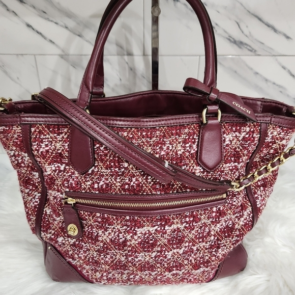 💜🔹️ Coach🔹️ Purple Poppy Tweed Quilted Boucle Blaire Crossbody Tote Bag - Picture 5 of 14